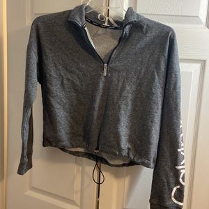 Grey Calvin Klein CK Zip Up Cropped Drawstring Sweater